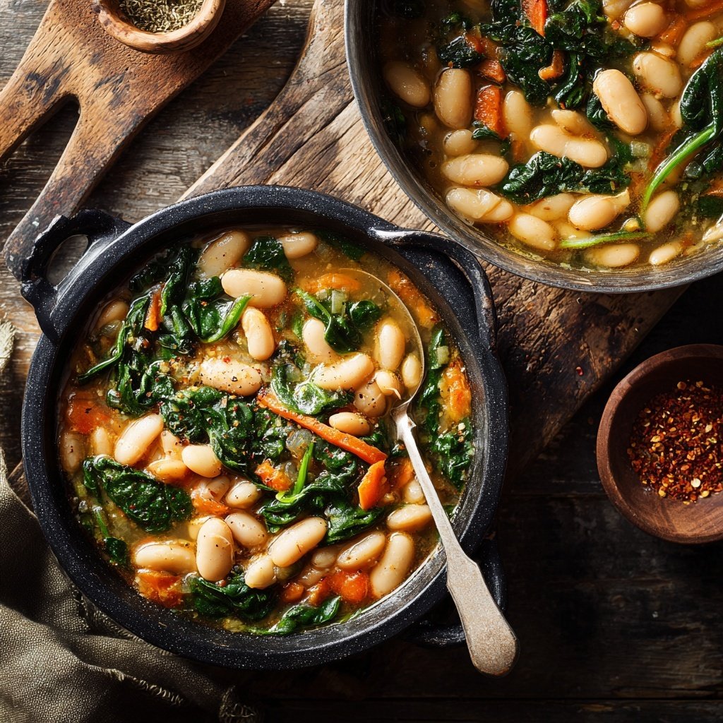 Mediterraner Weißer Bohnen- und Spinat-Eintopf