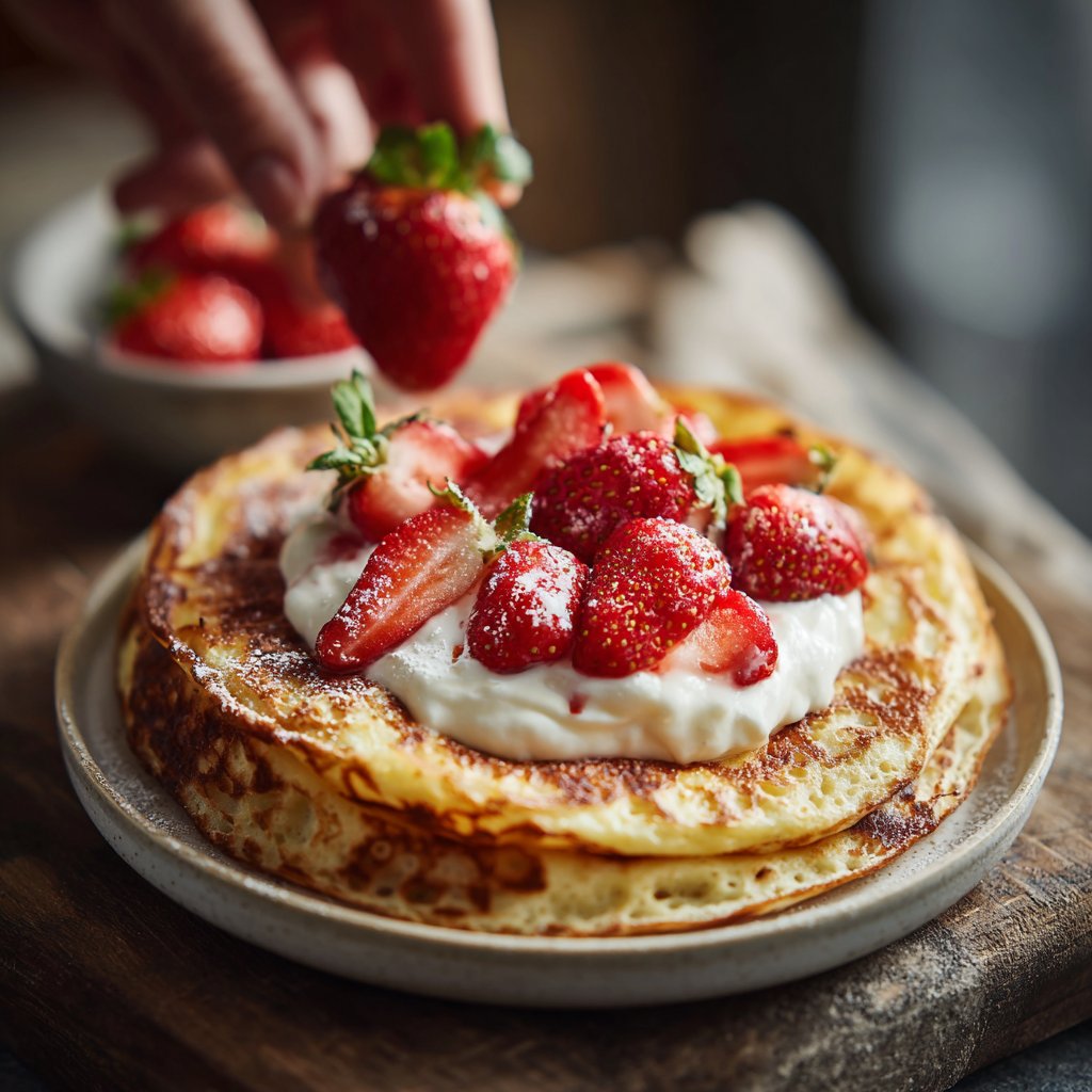 Pfannkuchen mit Quark und Erdbeeren