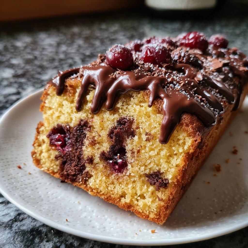 Blechkuchen mit Schokolade und Kirschen