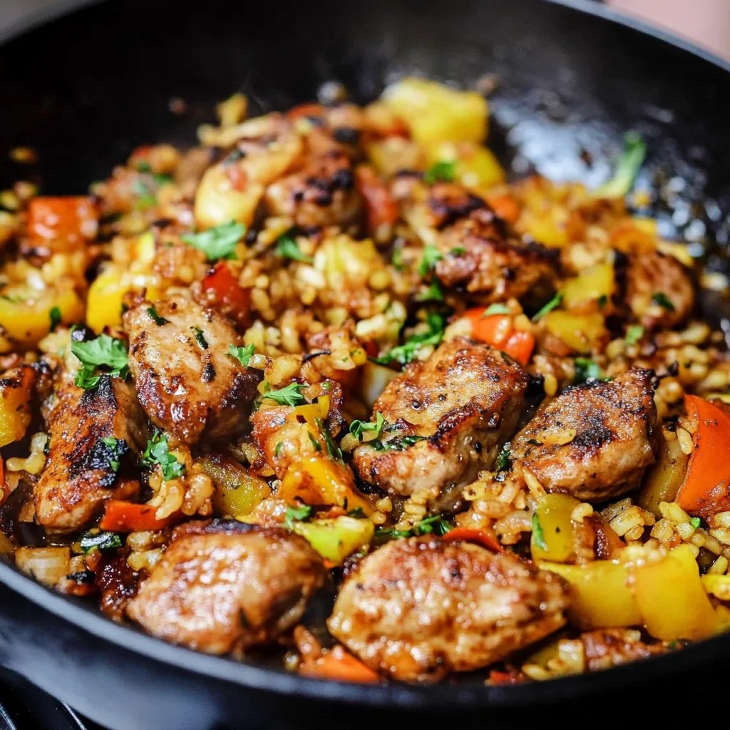 Reis-Hackfleisch-Pfanne mit Ajvar und Gemüse