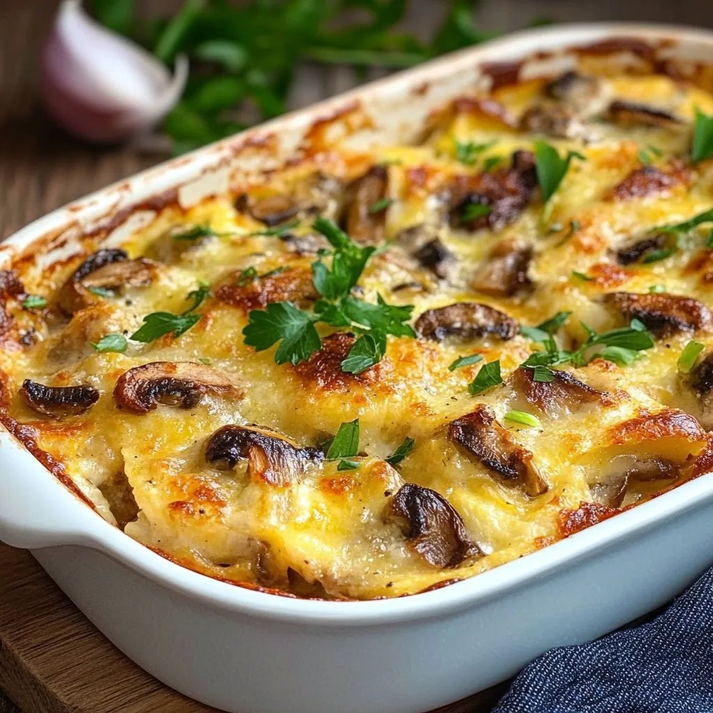 Schnitzelgratin mit Curry und Champignons