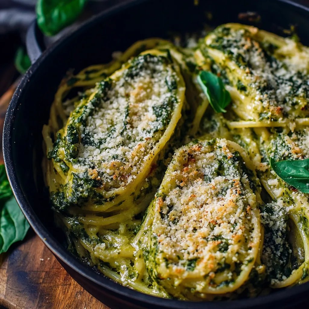 Spaghetti-Kürbis aus dem Ofen mit Spinat-Parmesan-Füllung