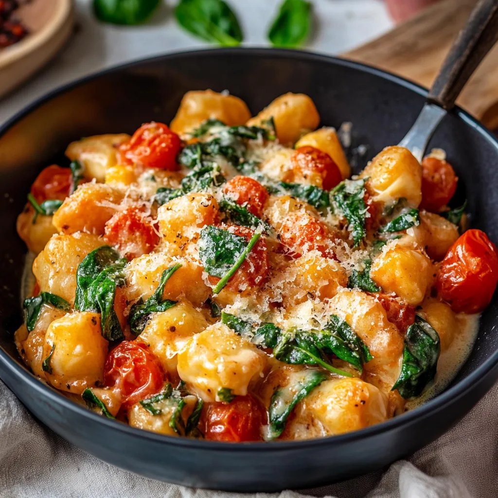 Schnelle Gnocchi-Pfanne mit Tomaten & Spinat