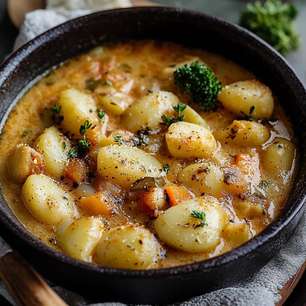 Cremiger Brokkoli und Kartoffeln in nur einer Pfanne