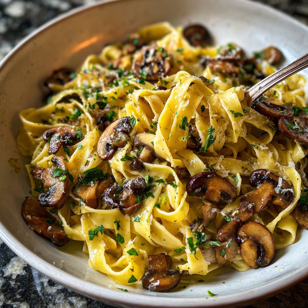 Tagliatelle mit Pilzen und Knoblauch